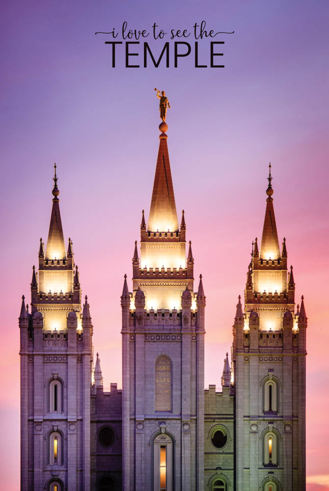 Salt Lake Temple - Pink Spires 12x18  repositionable poster