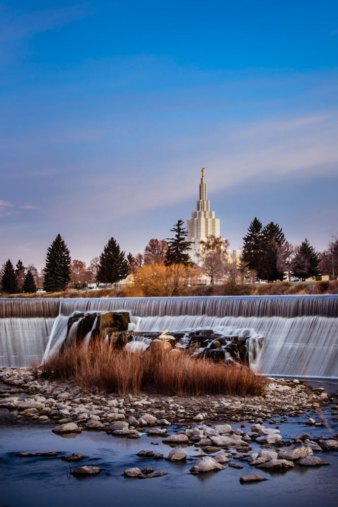 Idaho Falls Temple - From the Falls by Scott Jarvie