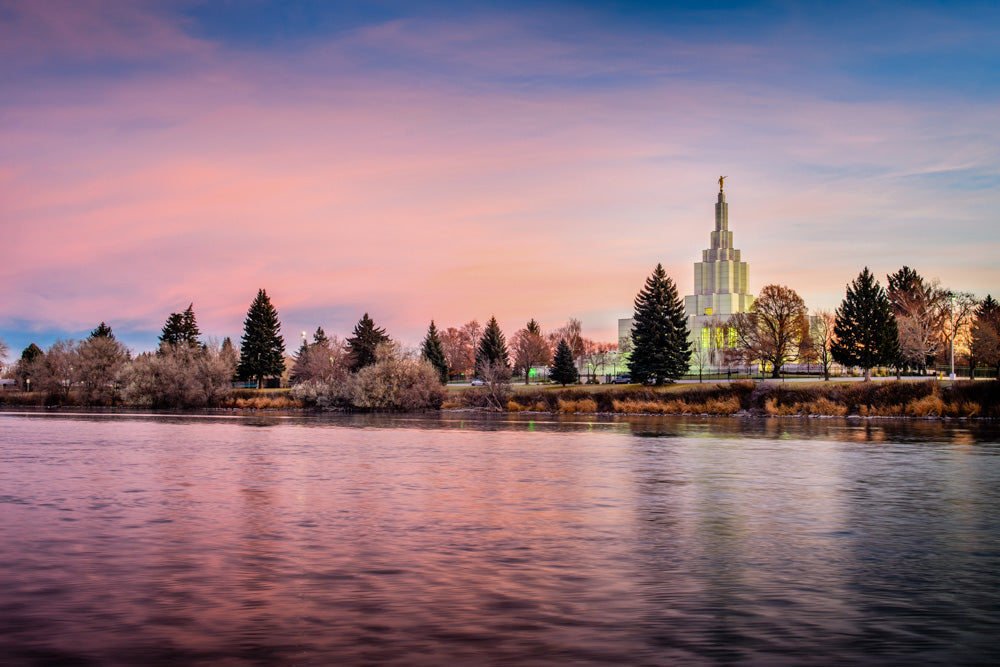 Idaho Falls Temple - River at Sunrise by Scott Jarvie