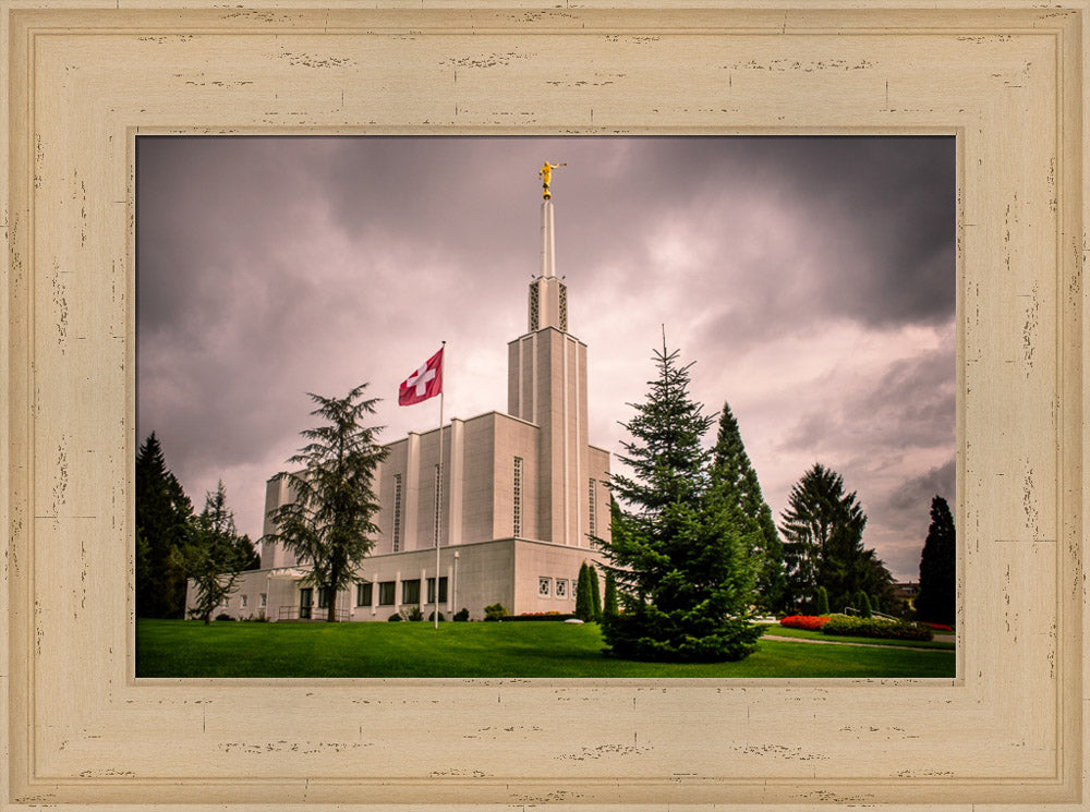 Bern Switzerland Temple - Stormy Flag by Scott Jarvie