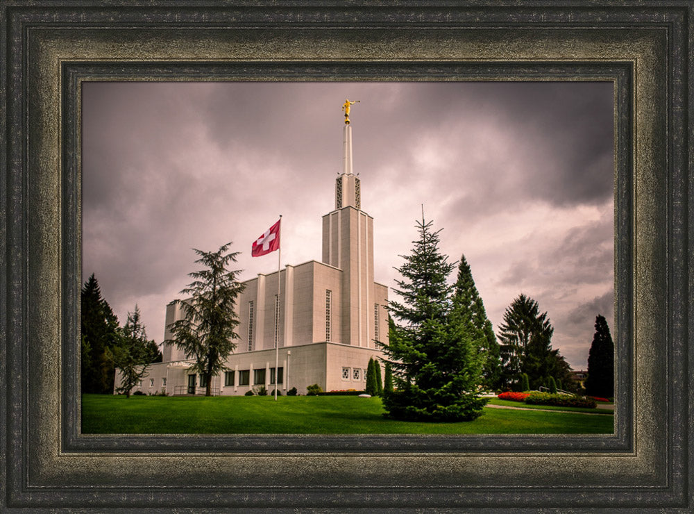 Bern Switzerland Temple - Stormy Flag by Scott Jarvie