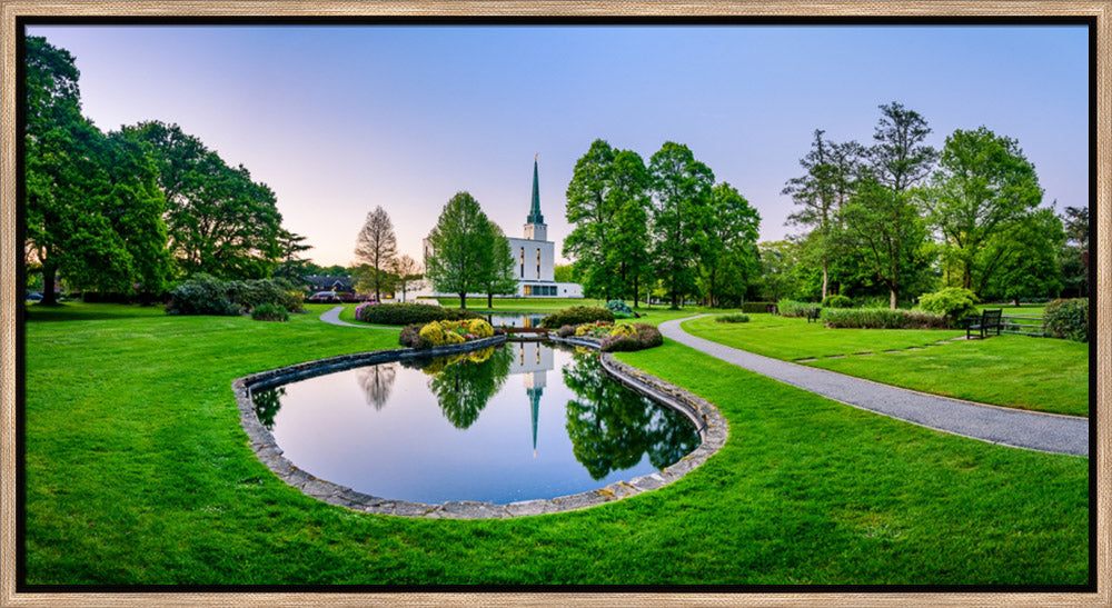London England Temple - Reflection Pond Panorama by Scott Jarvie