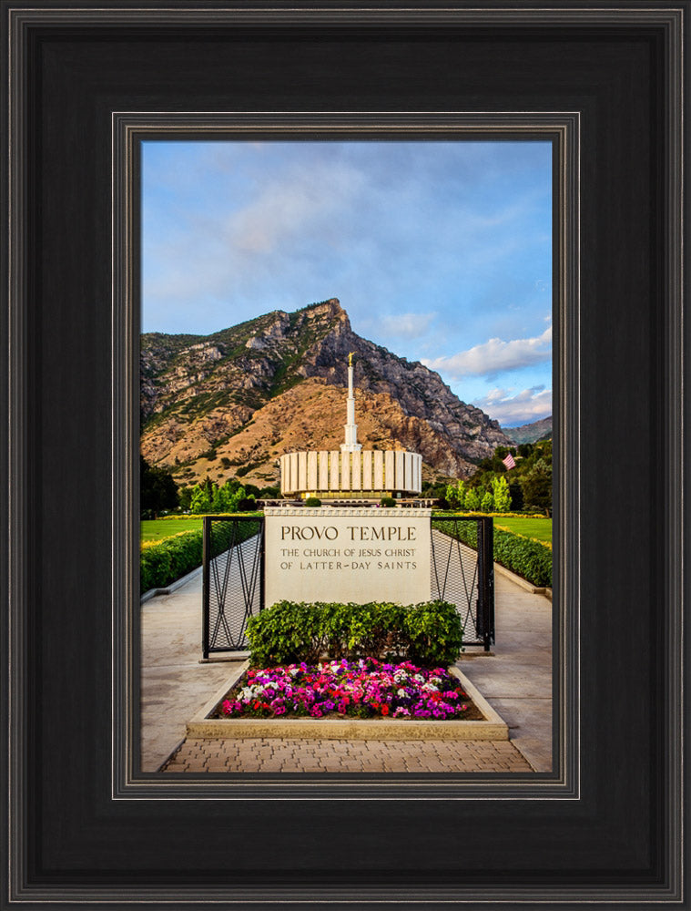Provo Temple - Sign with Flowers by Scott Jarvie