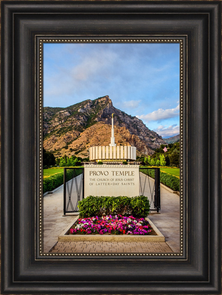 Provo Temple - Sign with Flowers by Scott Jarvie