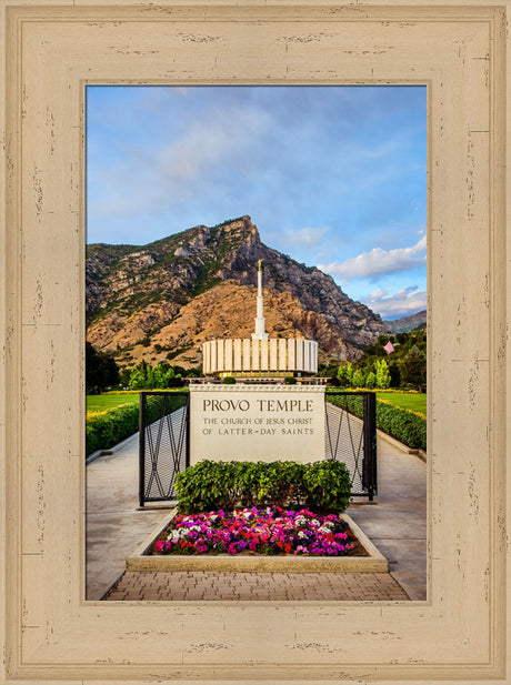 Provo Temple - Sign with Flowers by Scott Jarvie