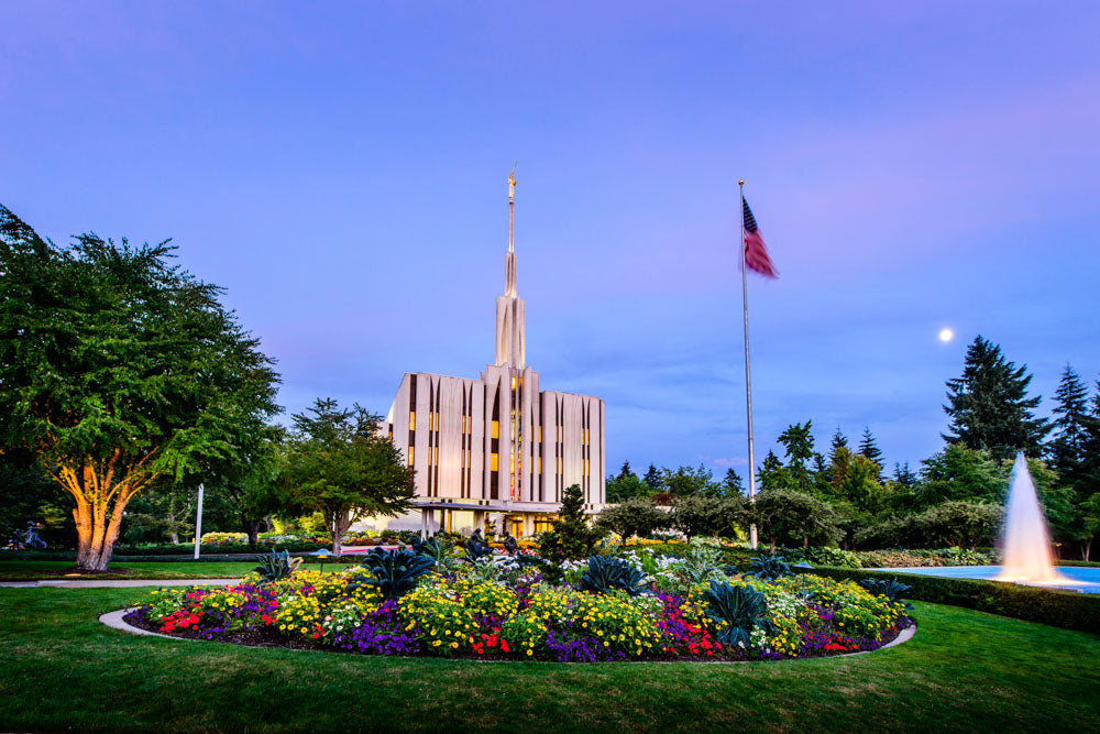 Seattle Temple - Evening Fountain by Scott Jarvie