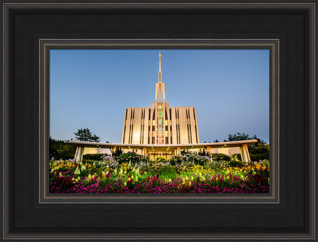 Seattle Temple - Sunset with Flowers by Scott Jarvie