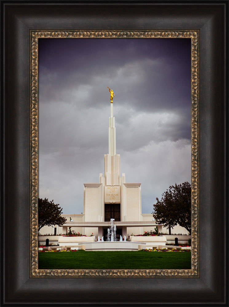 Denver Temple - Stormy Fountain by Scott Jarvie