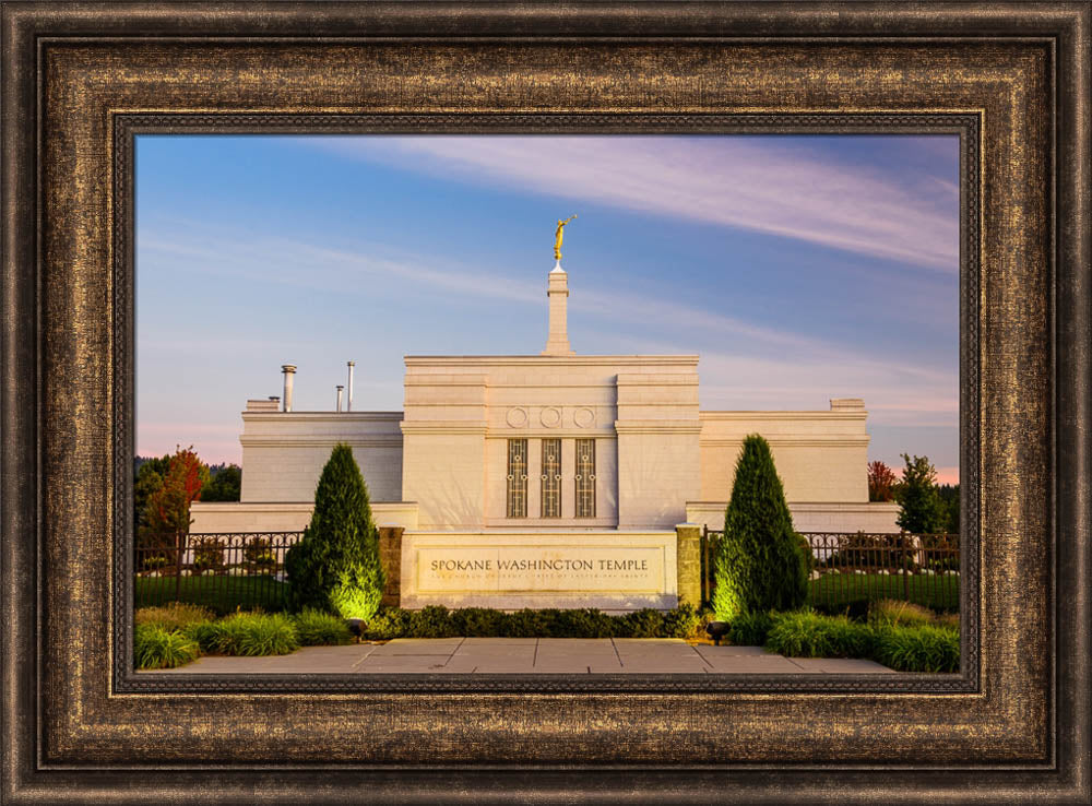 Spokane Temple - Sign with Lights by Scott Jarvie