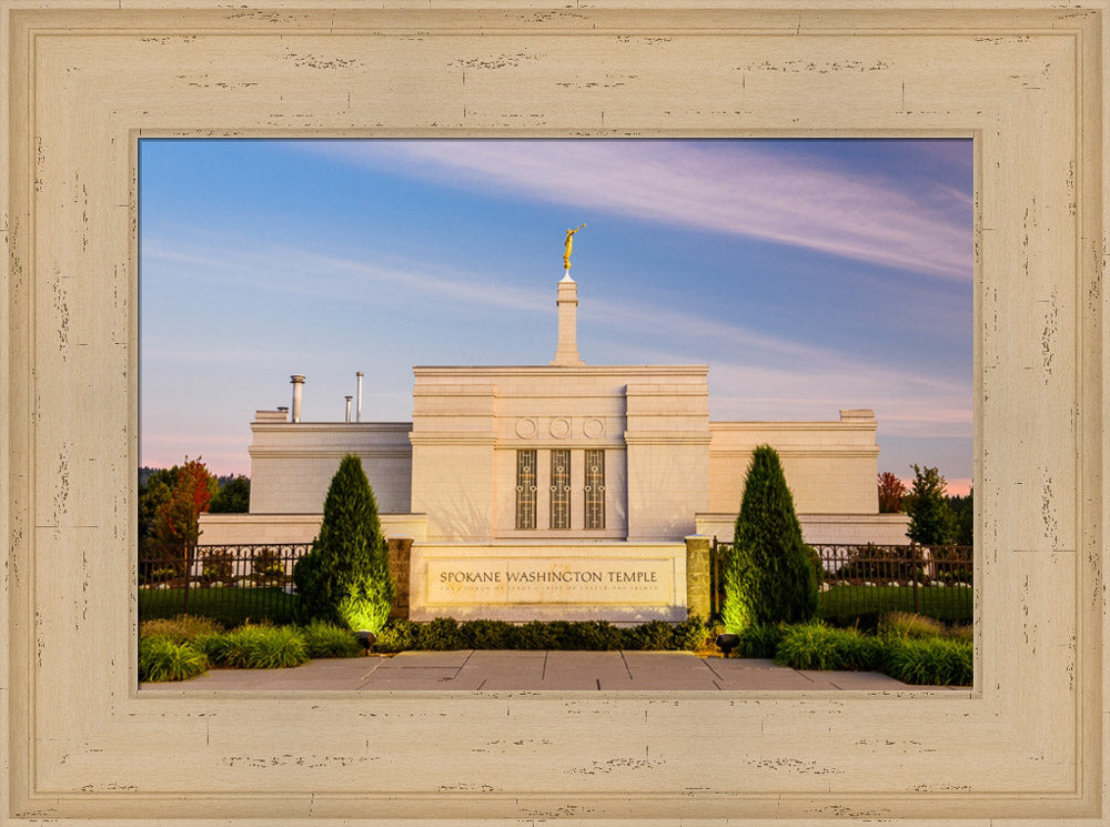 Spokane Temple - Sign with Lights by Scott Jarvie