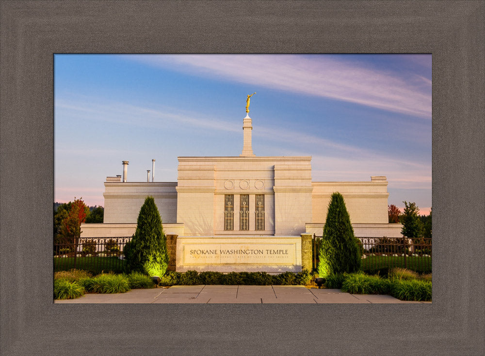 Spokane Temple - Sign with Lights by Scott Jarvie