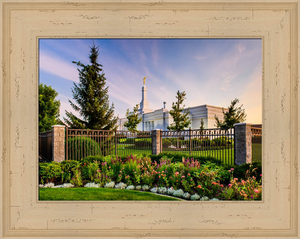 Spokane Temple - Flowers and Fence by Scott Jarvie