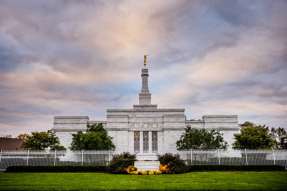 Columbus Temple - Sign in Garden by Scott Jarvie