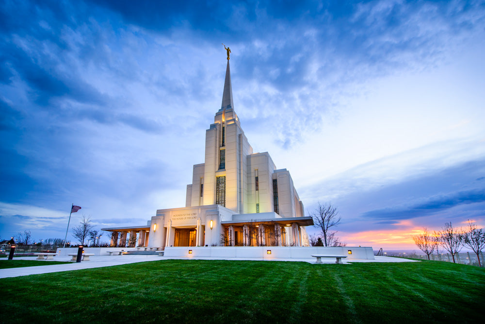 Rexburg Temple - Sunset from the Front by Scott Jarvie