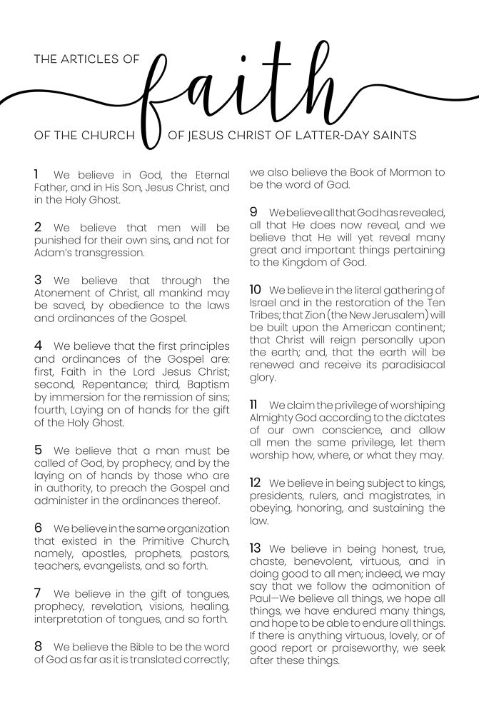 Articles of Faith Cursive 12x18 Repositionable Poster