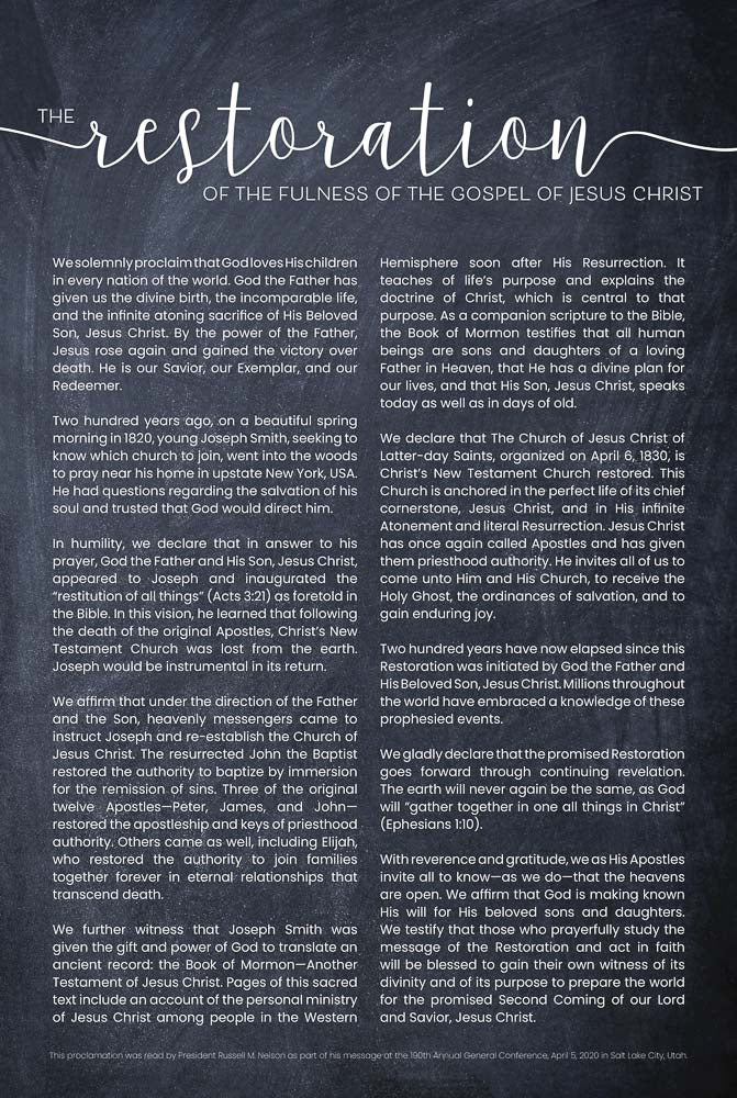 The Restoration of the Fulness of the Gospel of Jesus Christ chalk 12x18 Repositionable Poster