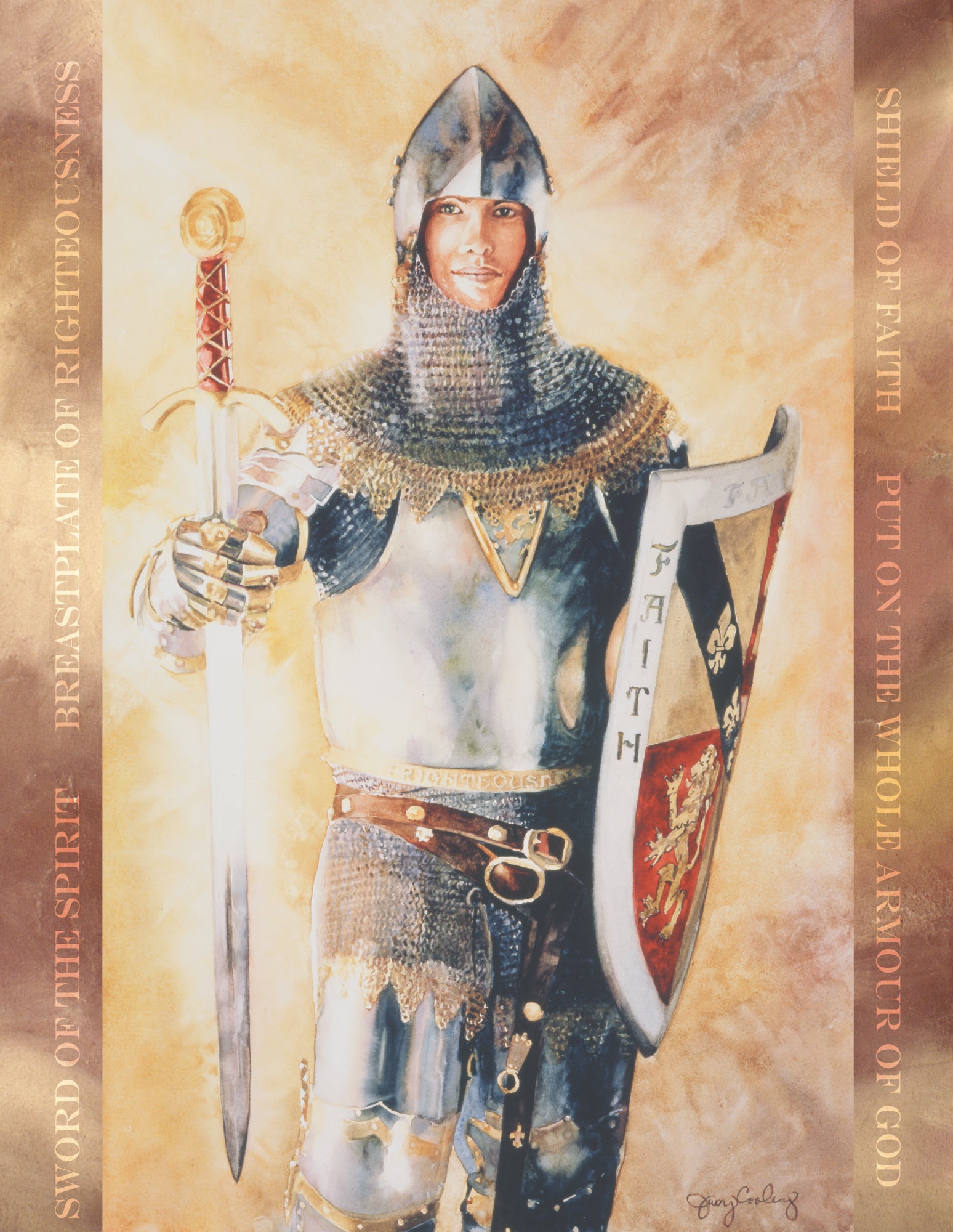 Young man wearing the armor of God. 