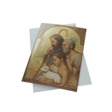 A Christmas greeting card featuring the Holy Family, designed by Annie Henrie Nader, conveying warmth and joy.